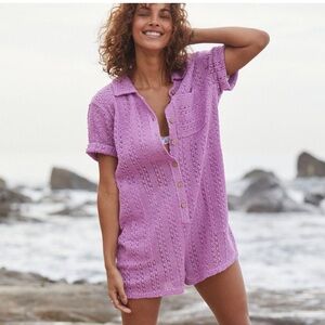 Free People Lavender Knit Crochet Midi Cover-Up Dress
